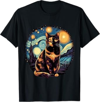 Tortoiseshell Tortie Starry Night Kitty Cat Art Men Women Kids T-Shirt