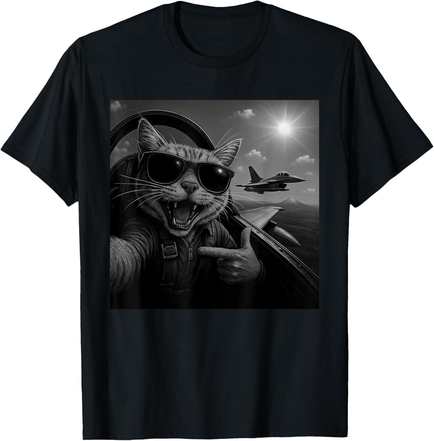 Cat Selfie Jet Airplane Funny Cat Gifts for Men Women Kids T-Shirt