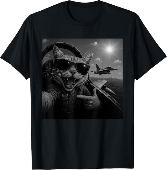 Cat Selfie Jet Airplane Funny Cat Gifts for Men Women Kids T-Shirt