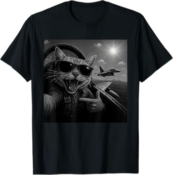 Cat Selfie Jet Airplane Funny Cat Gifts for Men Women Kids T-Shirt