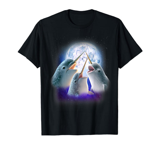 3 Narwhal Howling At The Moon Fun Narwhal Unicorn of the Sea T-Shirt