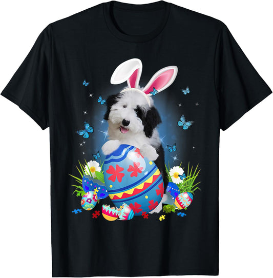 Easter Cute Sheepadoodle Dog Lover Bunny Eggs Easter T-Shirt