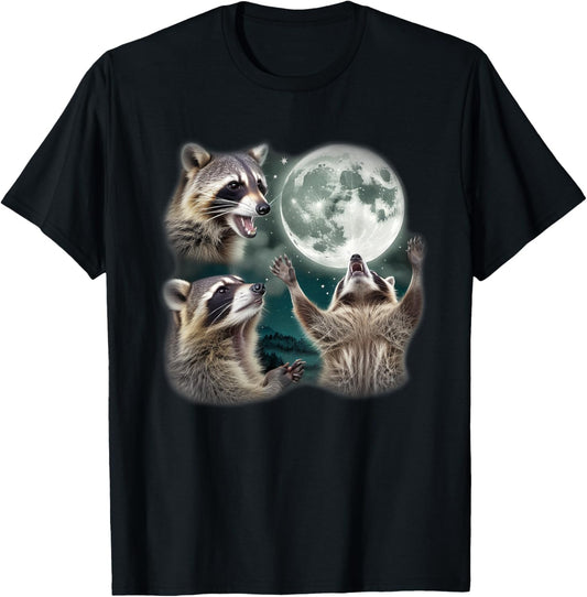3 Racoons Howling At Moon T-Shirt