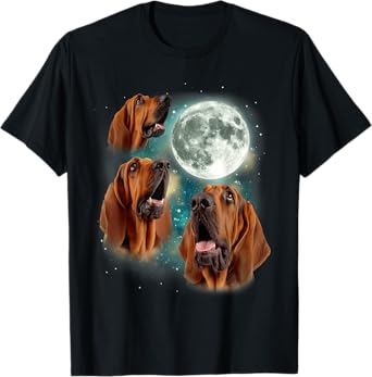 Three Bloodhound Moon | 3 Hound Dog Howling Canine Meme T-Shirt for Men Women