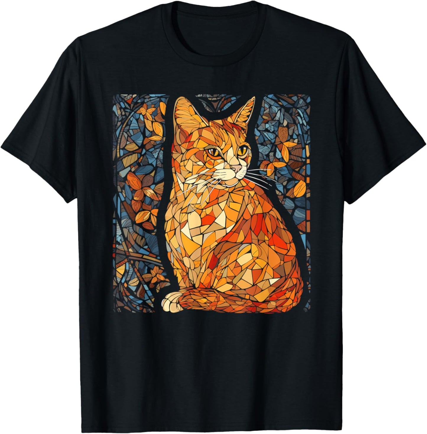 Stained Glass Window Art Artistic Tabby Orange Cat Lovers T-Shirt