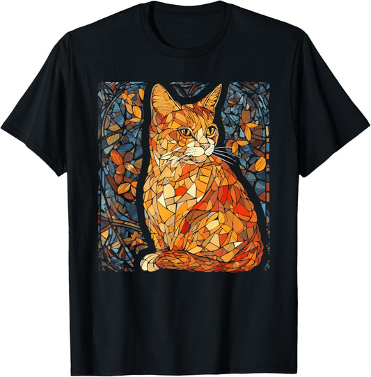Stained Glass Window Art Artistic Tabby Orange Cat Lovers T-Shirt