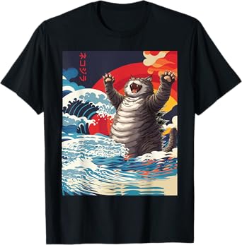 Catzilla Cat Japanese Art Funny Cat Gifts For Men Women Kid T-Shirt