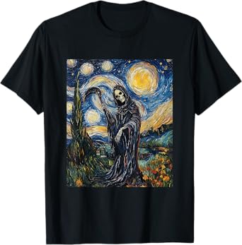 Grim Reaper Skeleton - Van Gogh Style - Starry Night T-Shirt