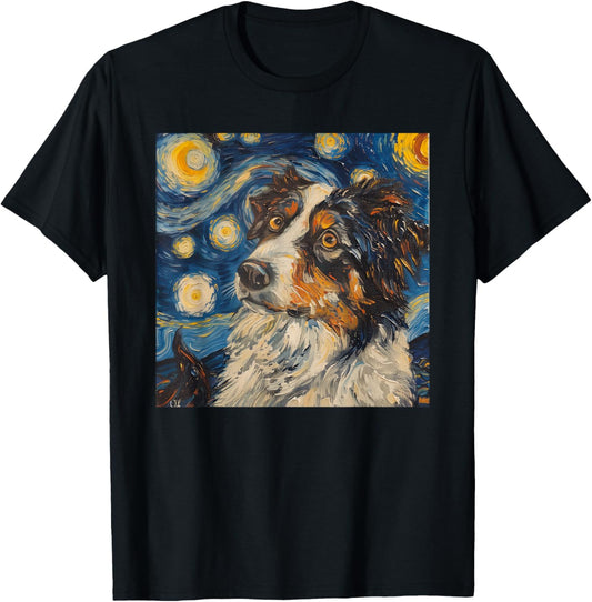 Australian Shepherd Dog Van Gogh Style Starry Night T-Shirt