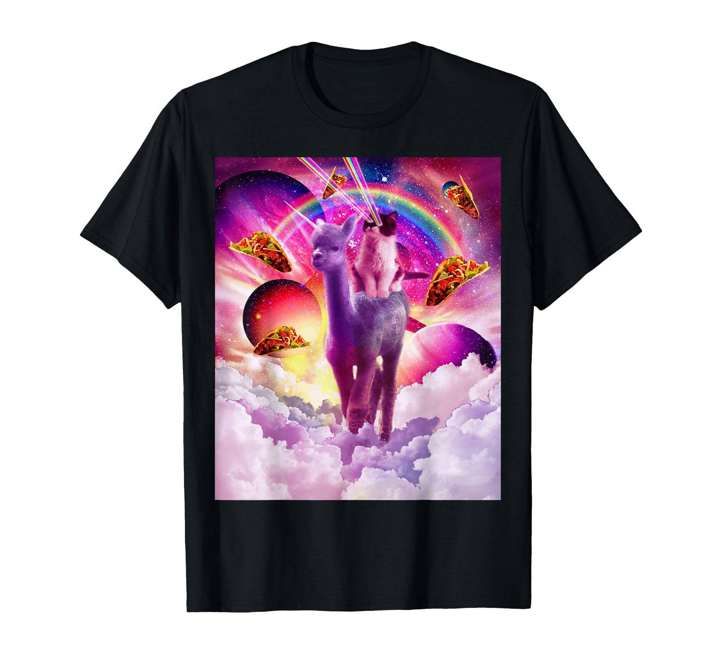 Cosmic Cat Riding Alpaca Unicorn T-Shirt