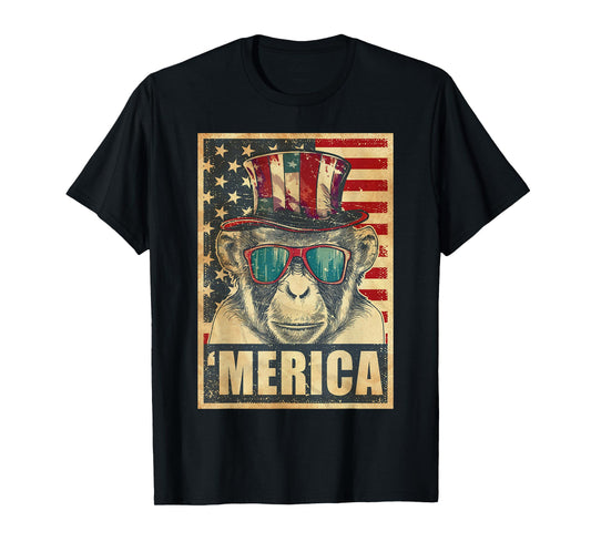 Monkey Merica Vintage American Flag 4th Of July T-Shirt