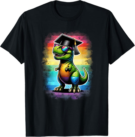 Dinosaur T Rex Wearing Graduation Cap Class Of 2024 Colorful T-Shirt