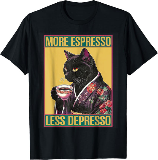 more espresso less depresso kimono cat japanese art T-Shirt