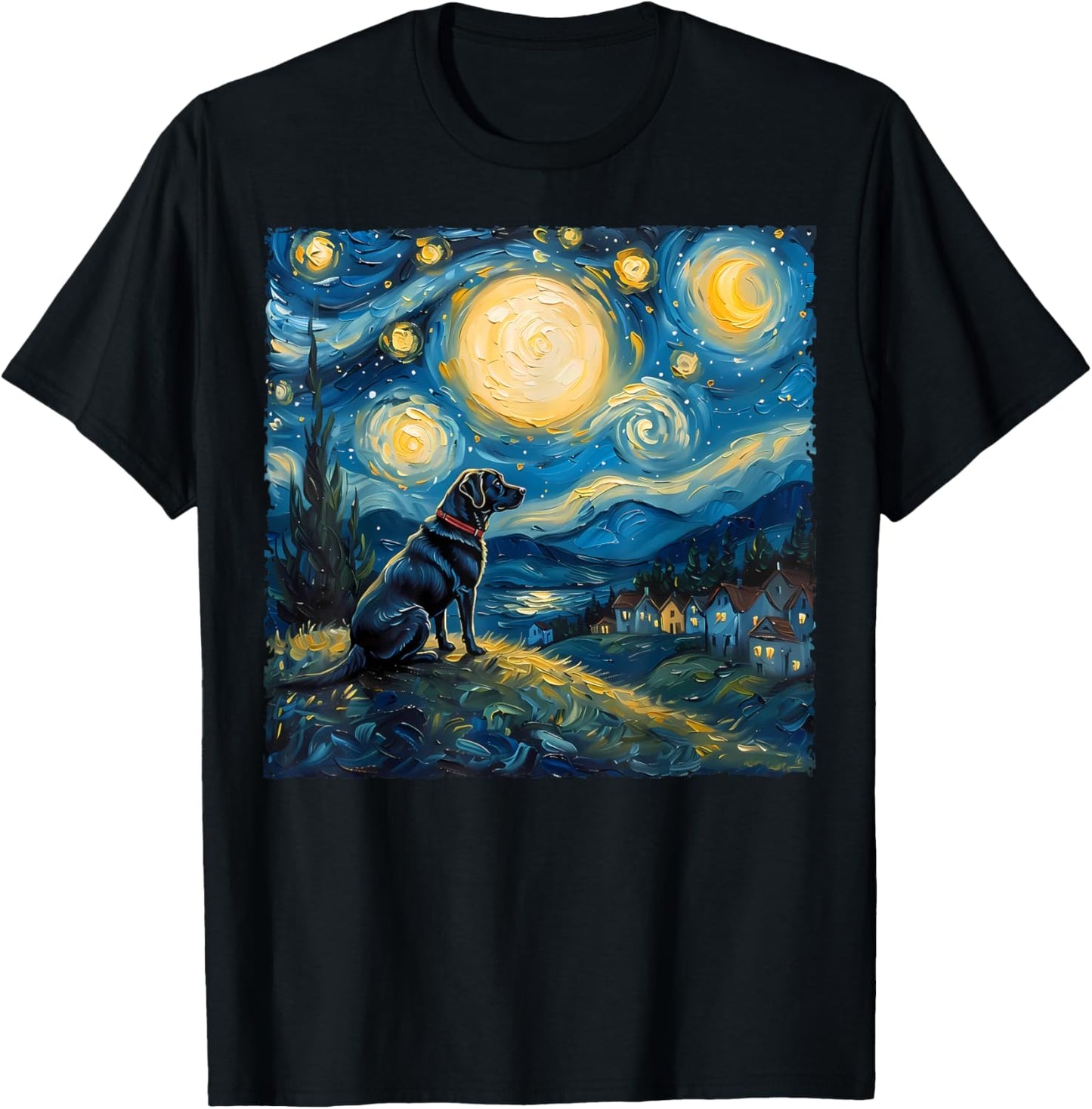 Labrador Retriever Dog Lovers Starry Night Van Gogh Style T-Shirt
