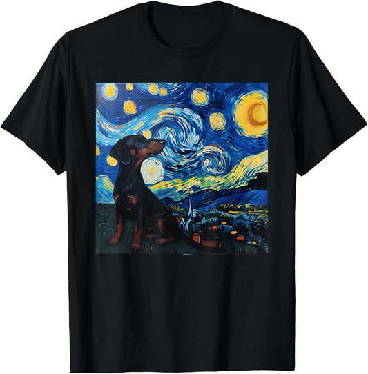 Dachshund Dog Van Gogh Starry Night T-Shirt