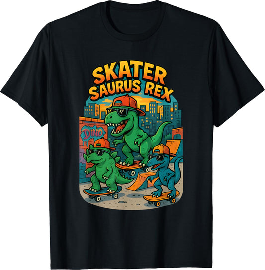 Dino Skatepark Cartoon Street Scene T-Shirt