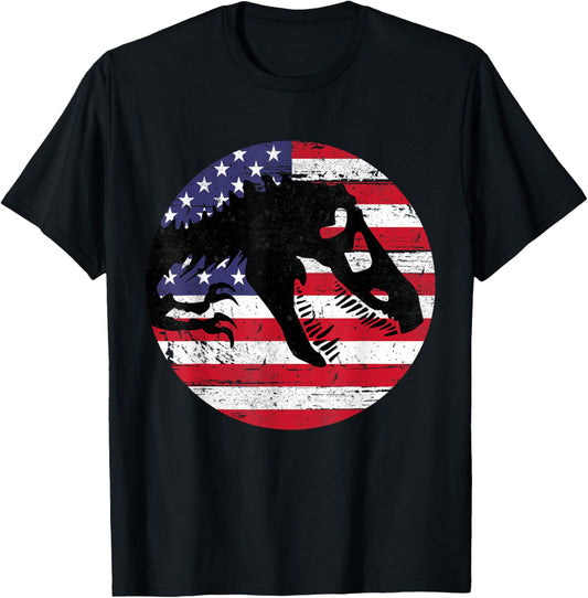 Dino Fossi USA Flag Patriotic Dinosaur T-Rex 4th Of July Women Men T-Shirt