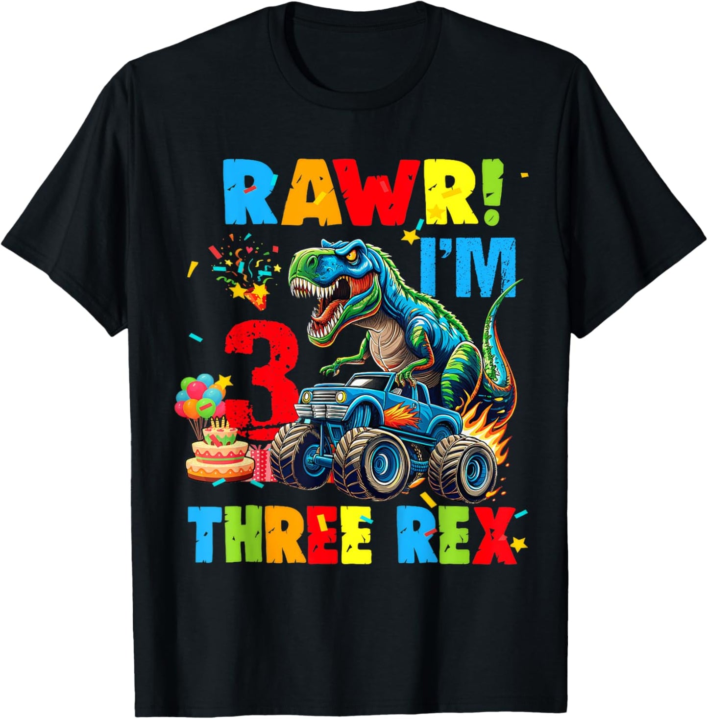 Monster Truck Boy Dinosaur 3rd Birthday Party Monster Truck T-Shirt