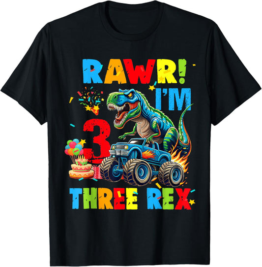 Monster Truck Boy Dinosaur 3rd Birthday Party Monster Truck T-Shirt