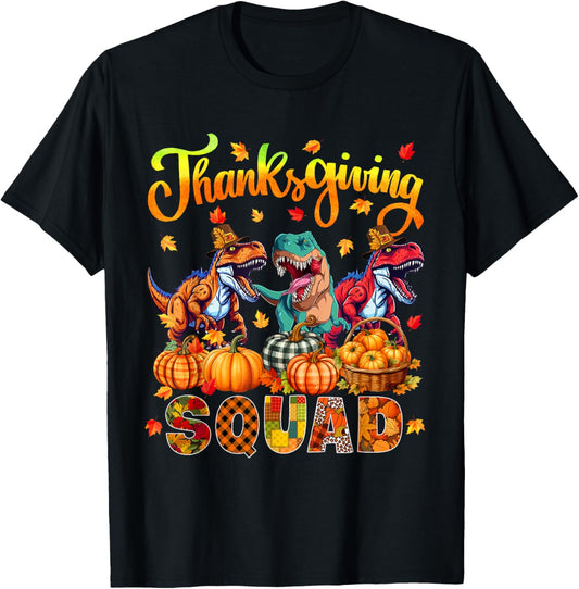 Thanksgiving Squad Three Cute T-Rex Fall Pumpkins Lover T-Shirt