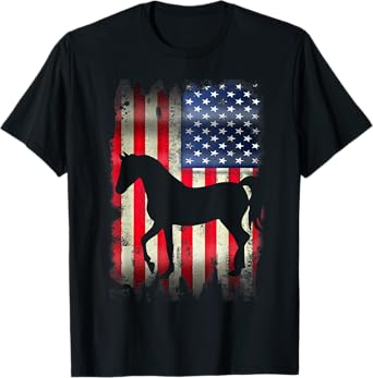 Horse USA American Flag 4th of July Patriotic Equestrian Women Kids Men T-Shirt