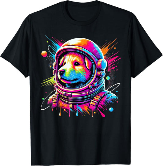 Colorful Psychedelic Astronaut Dog Gifts Graphic Tee Space T-Shirt
