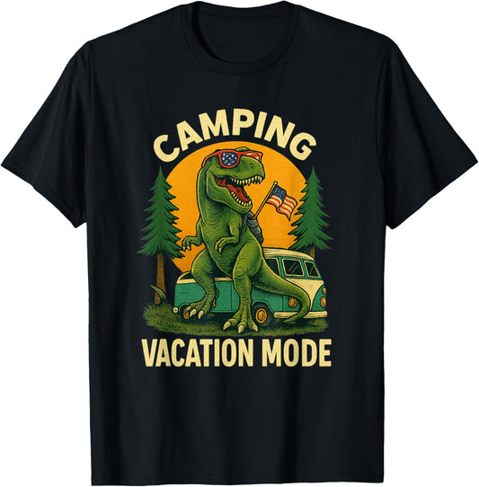 Vintage Dinosaur Camping Adventure with RV vacation mode T-Shirt
