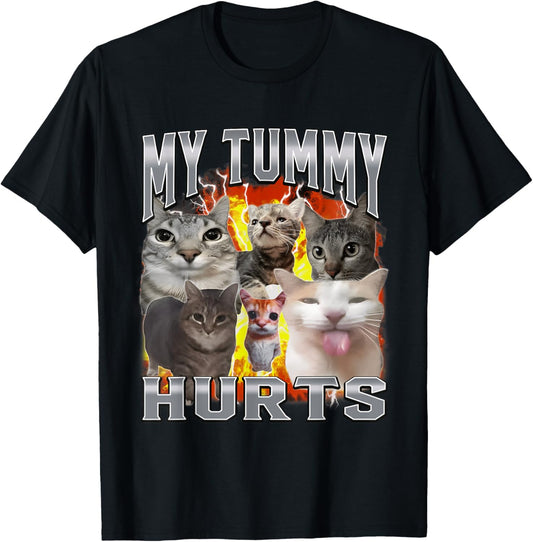 My Tummy Hurts Funny Cat Meme Hilarious Unhinged Meme T-Shirt