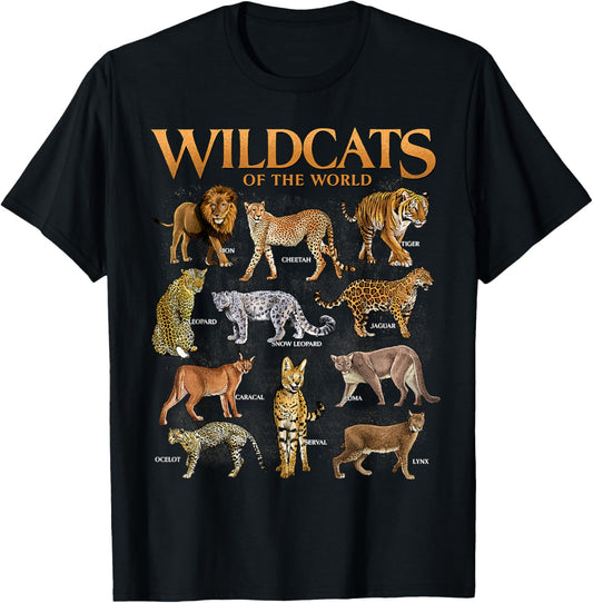 Wild Cats Animals of the World Educational Wild Animal Lover T-Shirt