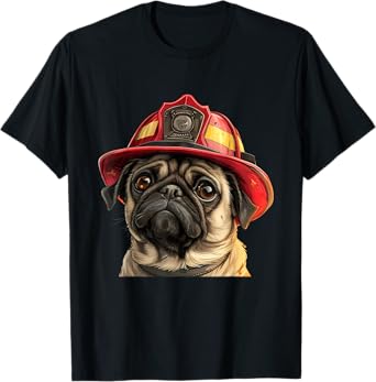 Pug Firefighter Hat Fireman Dog T-Shirt
