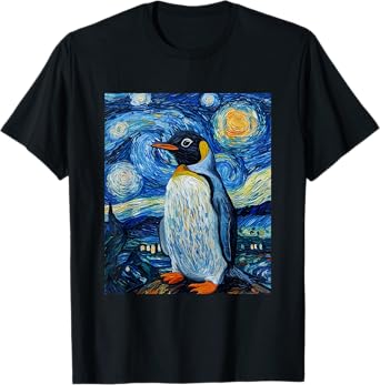 Penguin Bird - Van Gogh Style - Starry Night T-Shirt
