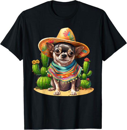 Chihuahua Dog & Sombrero Hat Mexican Fiesta Cinco De Mayo T-Shirt