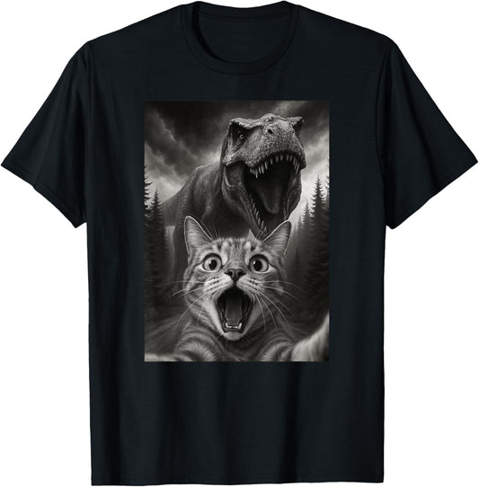 Funny Cat Selfie Dinosaur Trex Animal Lover Mom Dad Kids T-Shirt