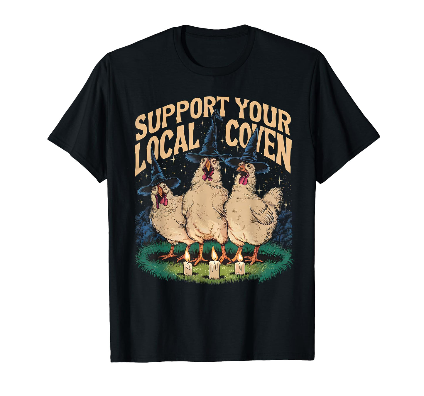 Support Your Local Coven Funny Farm Witch Chicken Halloween T-Shirt