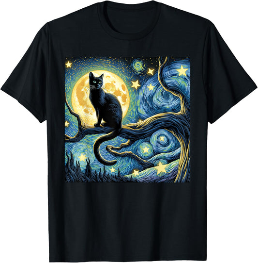 Cat Starry Night, Cat Van Gogh, Cat Art, Kids Mens Funny Cat T-Shirt