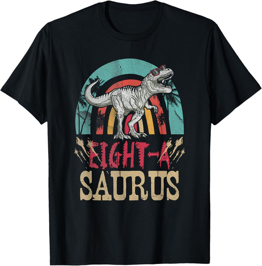 Kid 8 Year Old Dinosaur Birthday 8th T Rex Dino Eight Saurus T-Shirt