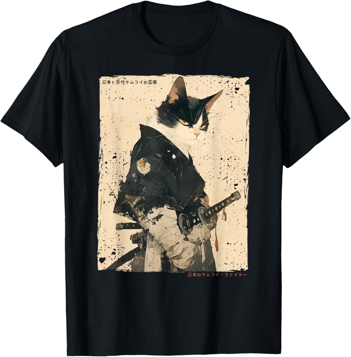 Samurai Cat Warrior Ukiyo Ink Artwork Cat Samurai T-Shirt