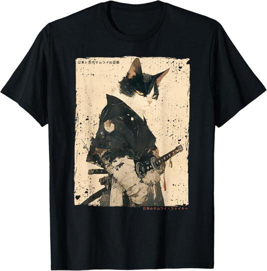 Samurai Cat Warrior Ukiyo Ink Artwork Cat Samurai T-Shirt