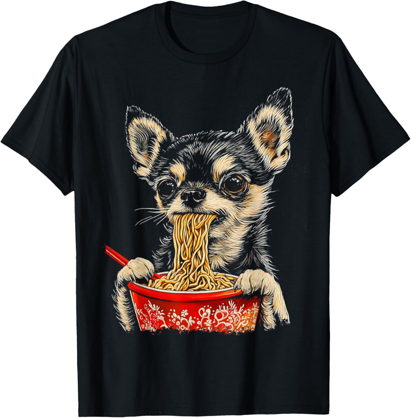 Funny Chihuahua Dog Eating Ramen T-Shirt