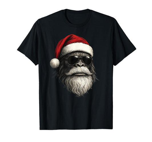 Bigfoot Face Sunglasses Santa Christmas Funny Xmas Sasquatch T-Shirt