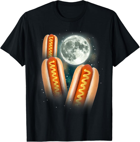 Three Glizzy Moon | Funny 3 Howling Hotdogs Cursed Meme T-Shirt