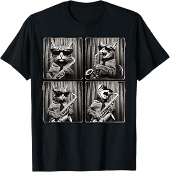 Cat Playing Saxophone Rock Vintage Funny Cat Photobooth T-Shirt