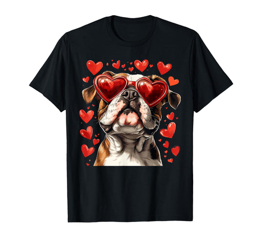 Bulldog Heart Glasses Cute Bulldog Valentine’s Day Dog Lover Men Women Kids T-Shirt