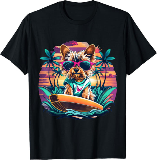 Surfing Yorkie: Catching Waves Cute Yorkie Dog Mom Funny T-Shirt