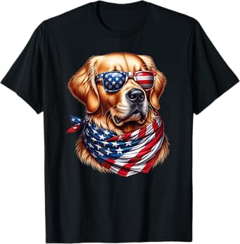 Golden Retriever 4th Of July Merica USA Flag For Dog Lover T-Shirt for Men Women Kids
