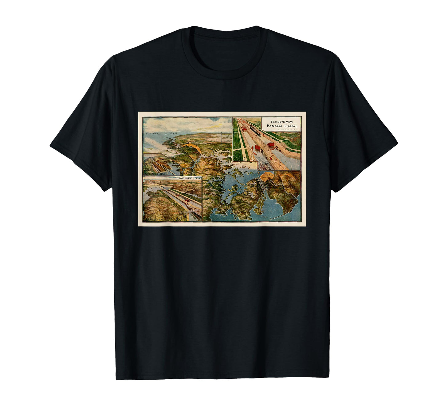 Panama Canal Birds Eye Map (1914) T-Shirt