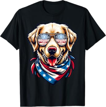 Proud Patriotic Pup Watching Fireworks American Retriever T-Shirt