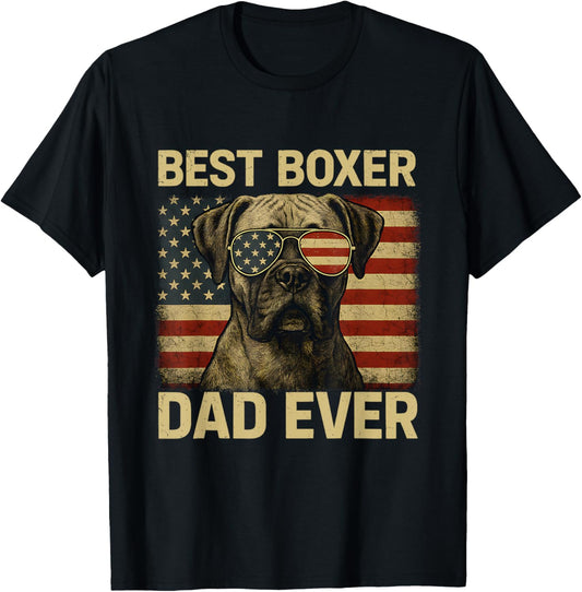 Best Boxer Dad Ever Tshirt Dog Lover American Flag T-Shirt