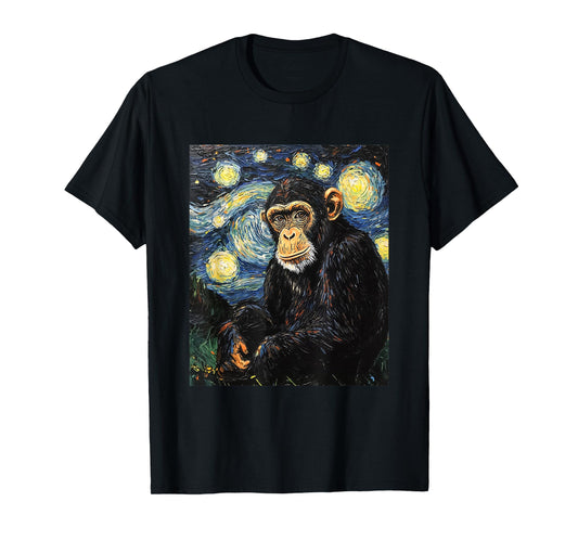 Chimpanzee Monkey - Van Gogh Style - Starry Night T-Shirt