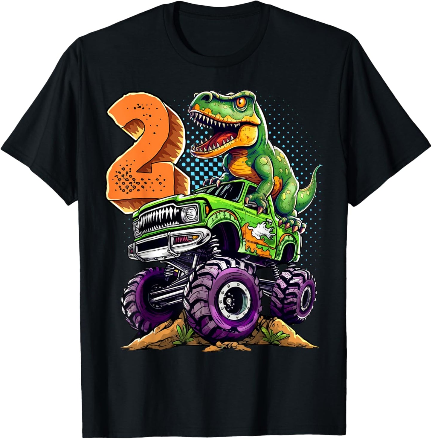 Monster Truck Dinosaur T-Rex 2nd Birthday Boy 2 Year Old T-Shirt
